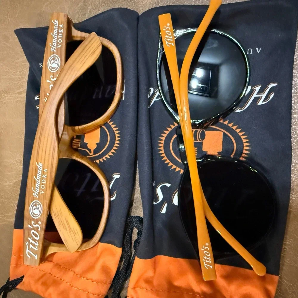 Tito's Handmade Vodka Sunglasses Lot 2 Pair Wood Grain Black Promo Shades